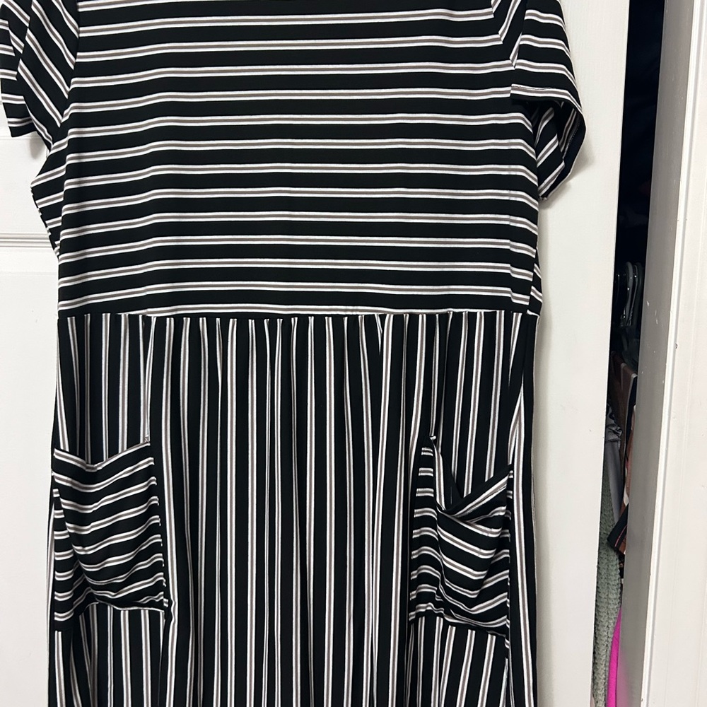 Spin USA Striped Black, Cream and Brown Dress